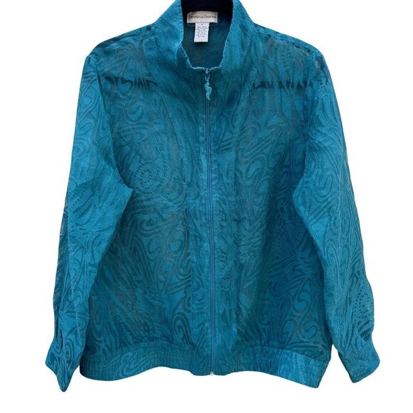 Drapers & Damons Sheer Teal Lightweight Floral Button Cuffs Zip Closure Jacket M - Picture 1 of 9
